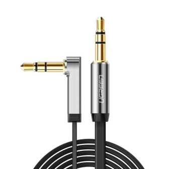 UGREEN AV119 Right-angled 3.5mm Flat Aux Cable 2m - Black/Silver | Randcore
