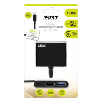 Port USB Type-C to 1 x HDMI|1 x USB3.0|1 x Type-C 60W PD Dock - Black | Randcore