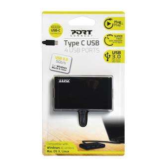 Port USB Type-C to 4 x USB3.0 5Gbps 30cm 4 Port Hub - Black | Randcore